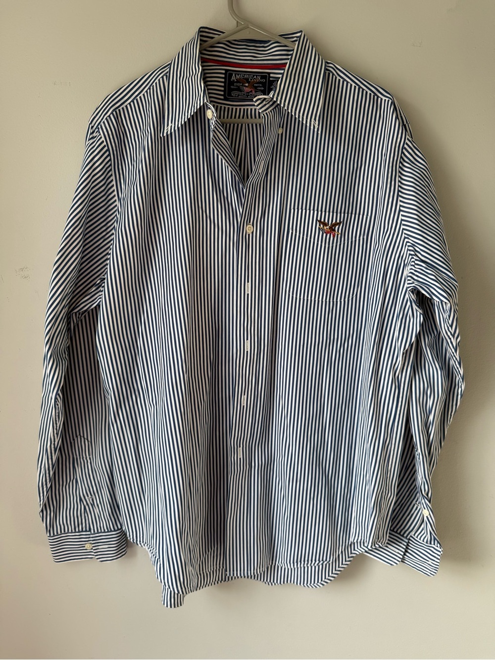 VTG American Living Men’s Navy White Striped Button Down Shirt Dress Shirt L